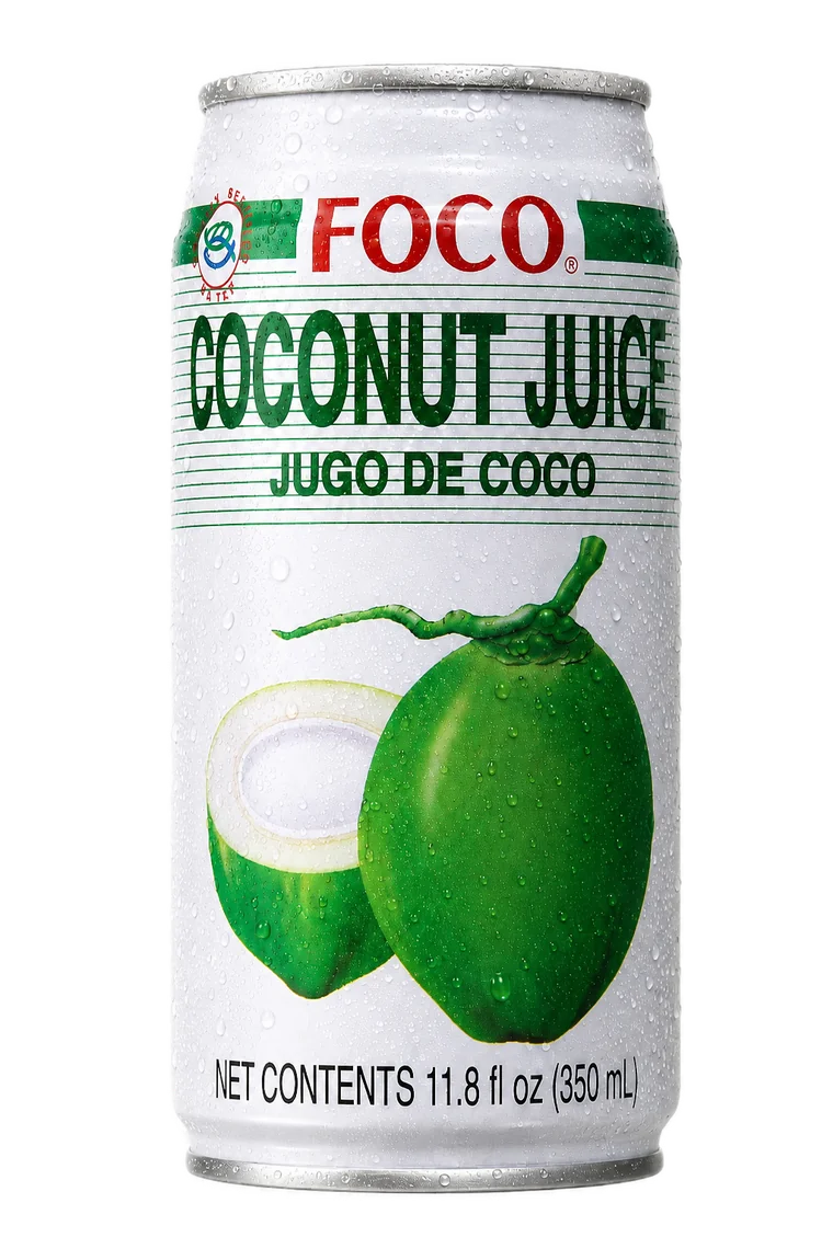 Canette Foco Coconut Juice 35 cl, jus de coco avec morceaux